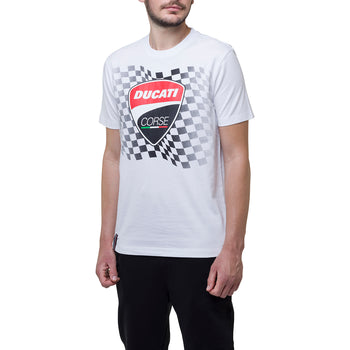 T-shirt bianca con bandiera a scacchi Ducati Corse Athos, Abbigliamento Sport, SKU a722000137, Immagine 0